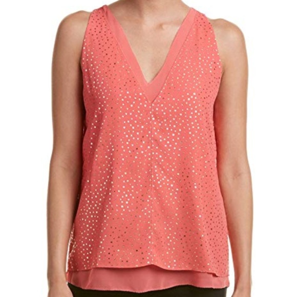 Cooper & Ella Coral/Gold Dot Harper Top - Picture 1 of 6